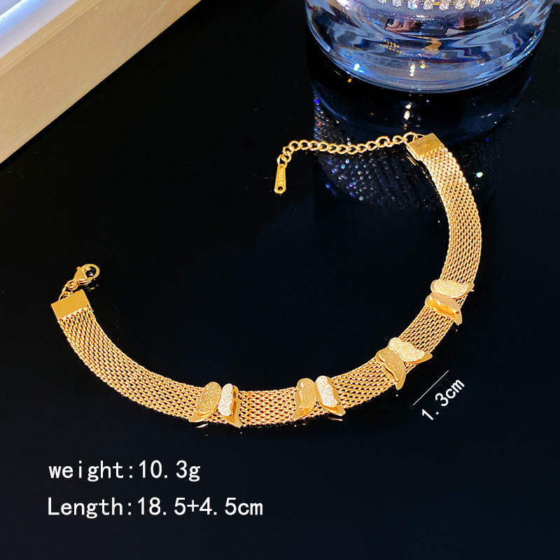 Sweet Minimalist Matte Plated Titanium Steel Butterfly Woven Mesh Bracelet