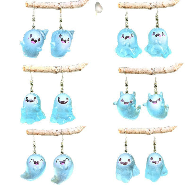 Sweet Punk Cartoon Ghost Resin Earrings with Copper Posts