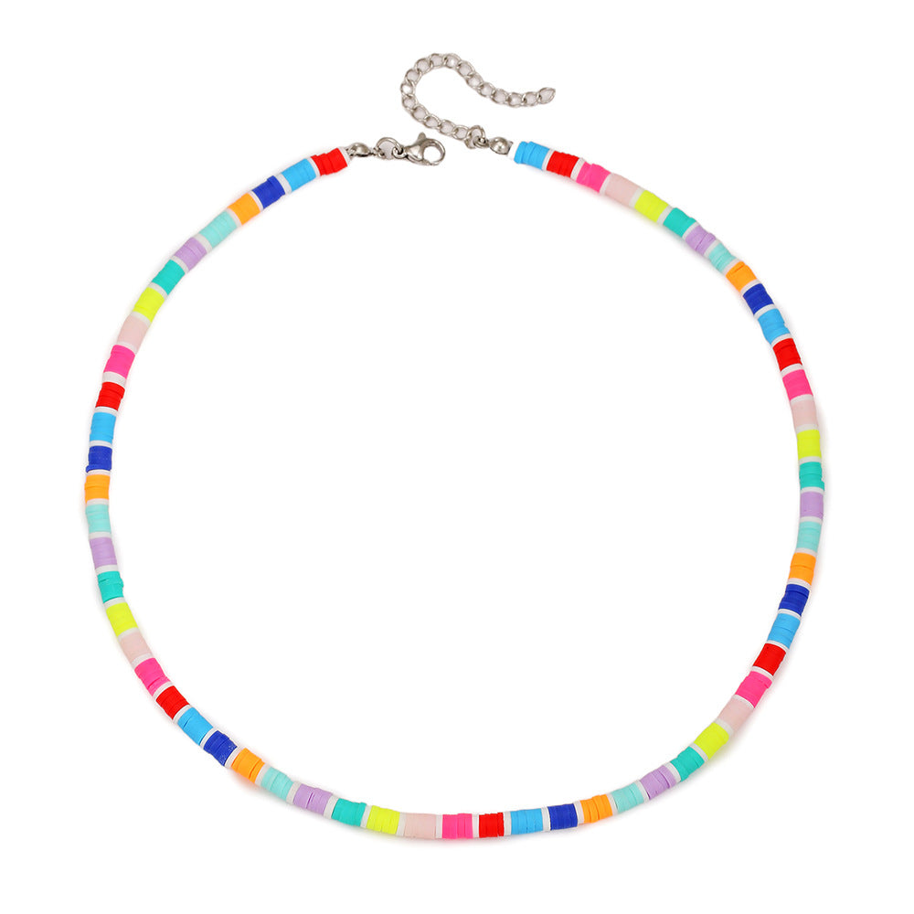 Casual Geometric Round Handmade Resin Choker Necklace with Glass Beads Cable Chain for Unisex