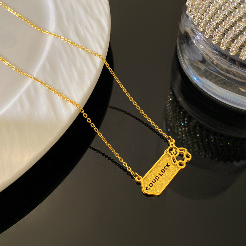 Hollow Bear Letter Titanium Steel Necklace