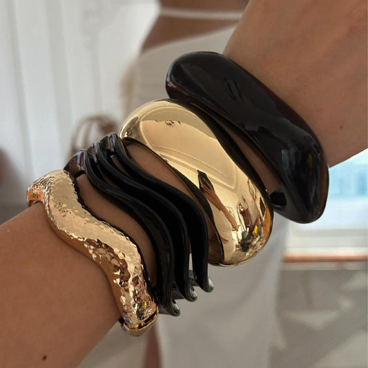 Pulsera de puño ancha de aleación chapada geométrica vintage para mujer