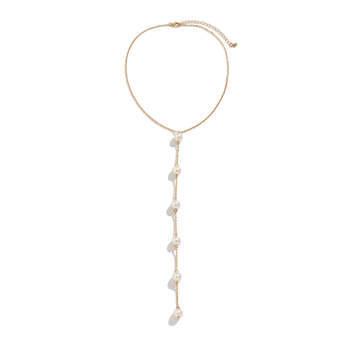 Collana Pendente Geometrica da Donna in Stile Vintage Francese con Catena in Metallo Placcato e Nappina di Perle Imitazione