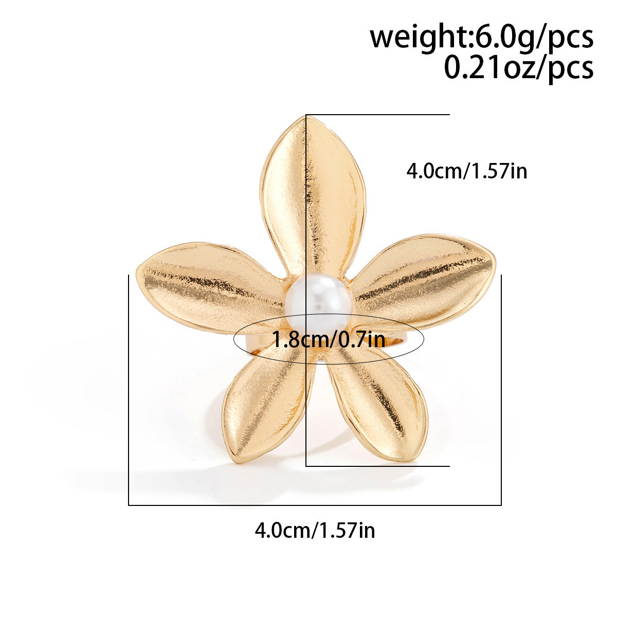 Anello da donna minimalista a goccia irregolare geometrica placcato oro con perla e fiocco