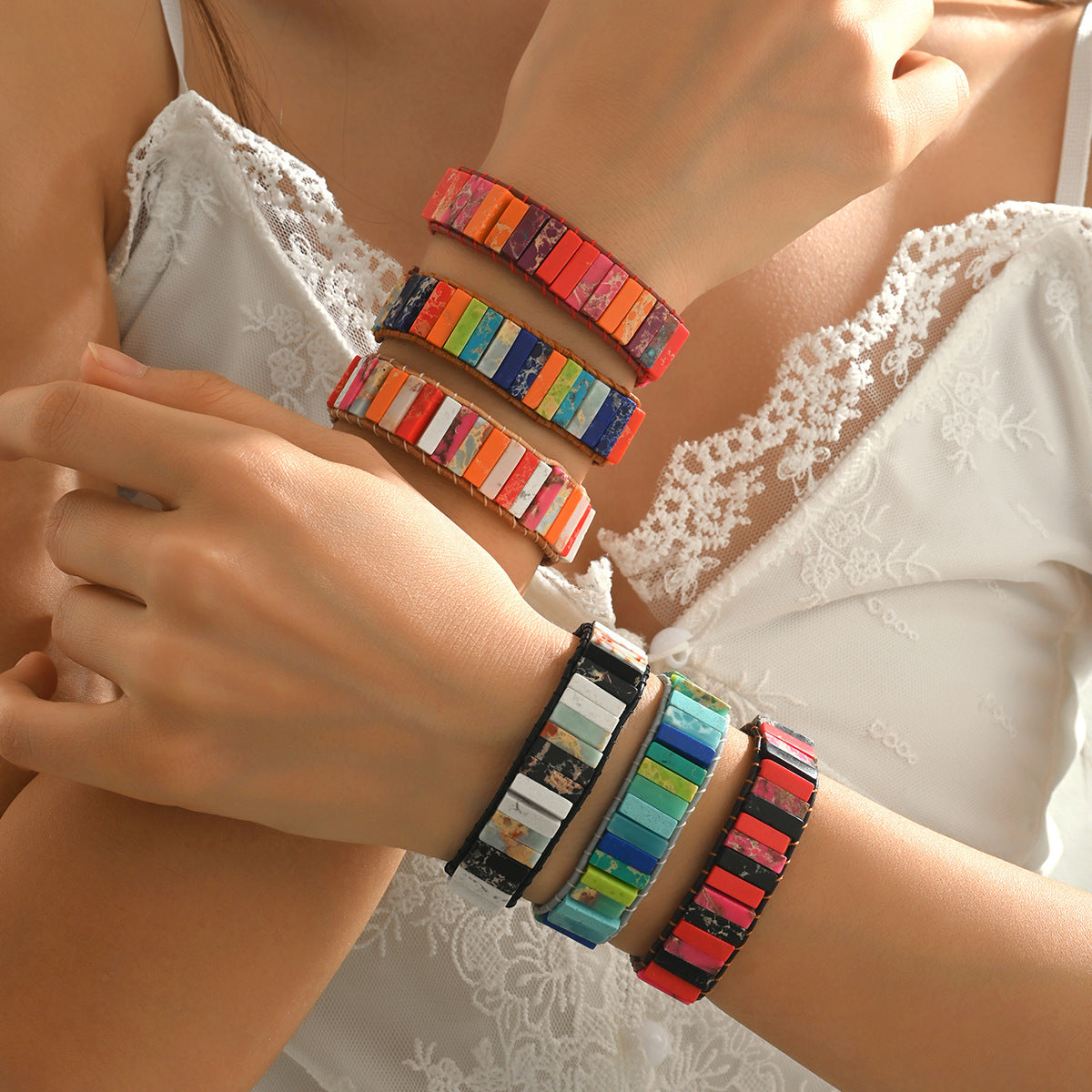 Geometric Style Women's Bracelet with Natural Stone Beads and Woven Design for Everyday Wear