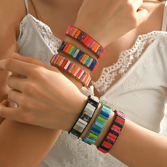 Bracciale da Donna Stile Geometrico con Perle di Pietre Naturali e Design Intrecciato per l'Uso Quotidiano