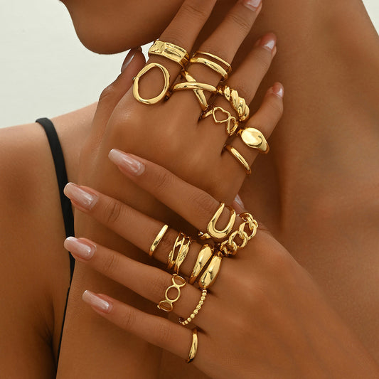 Conjunto de anillos abiertos minimalistas con forma de corazón geométrico para mujer, chapados en aleación de zinc con acabado de lujo