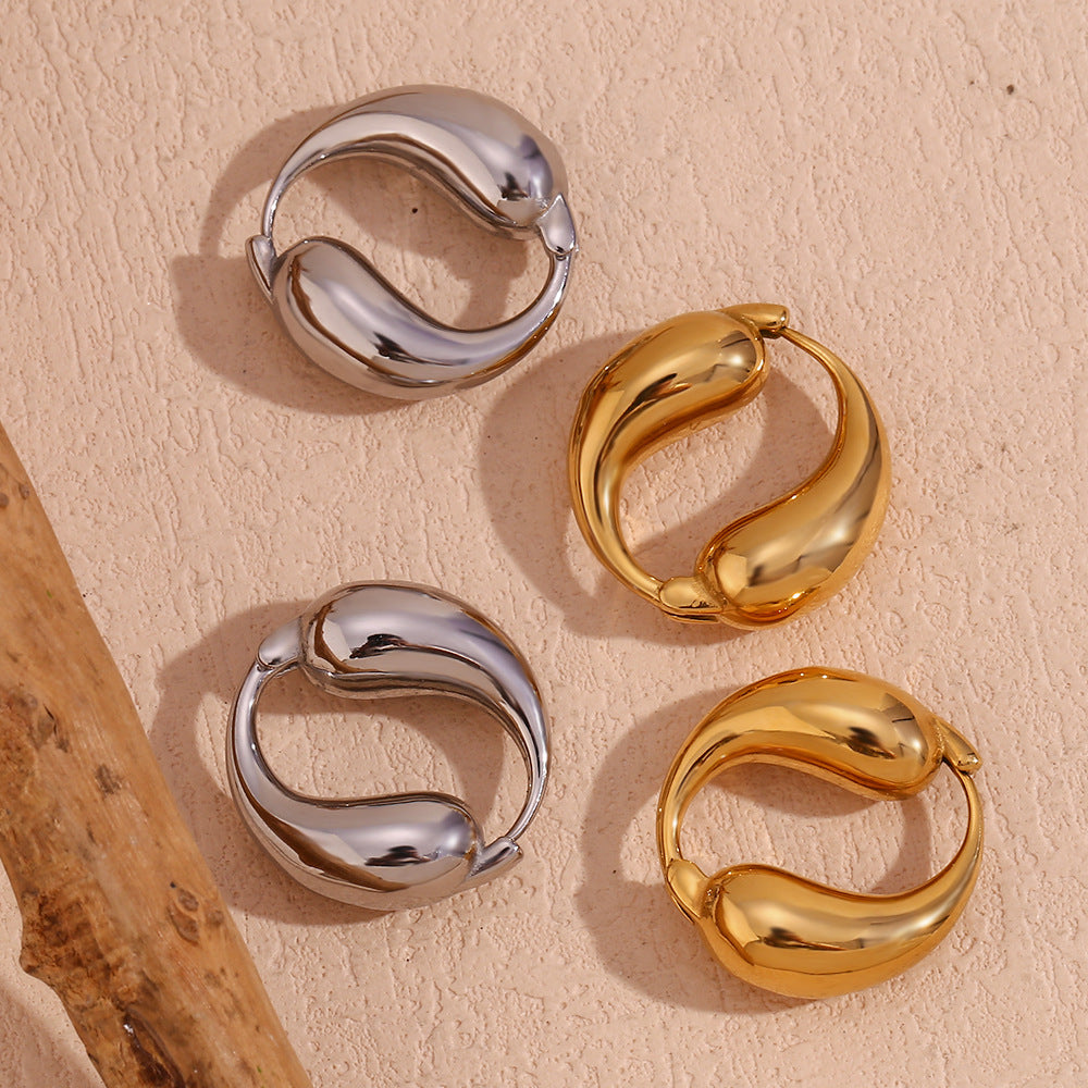 Orecchini a Cerchio Minimalisti Geometrici da Donna in Acciaio Inossidabile Placcato Oro 18K con Finitura Liscia