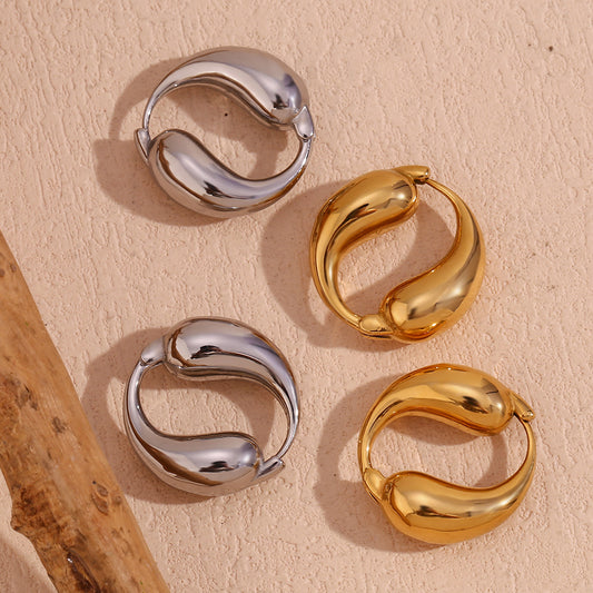 Pendientes de aro minimalistas geométricos de acero inoxidable con chapado en oro de 18 quilates, de acabado liso para mujer