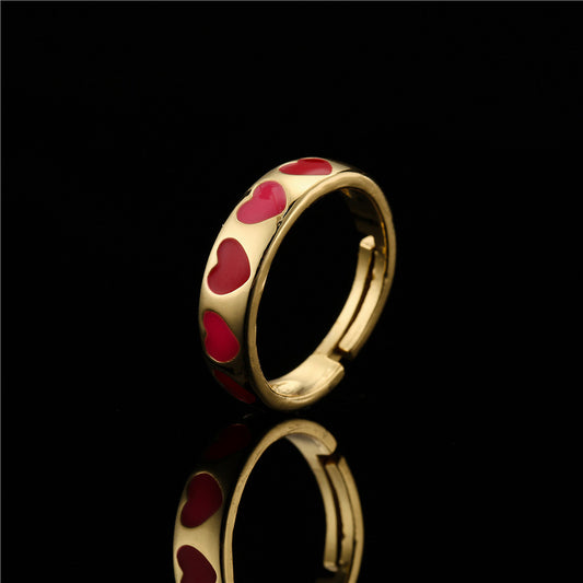 18K Gold Plated Brass Heart Star Drip Oil Open Ring for Women