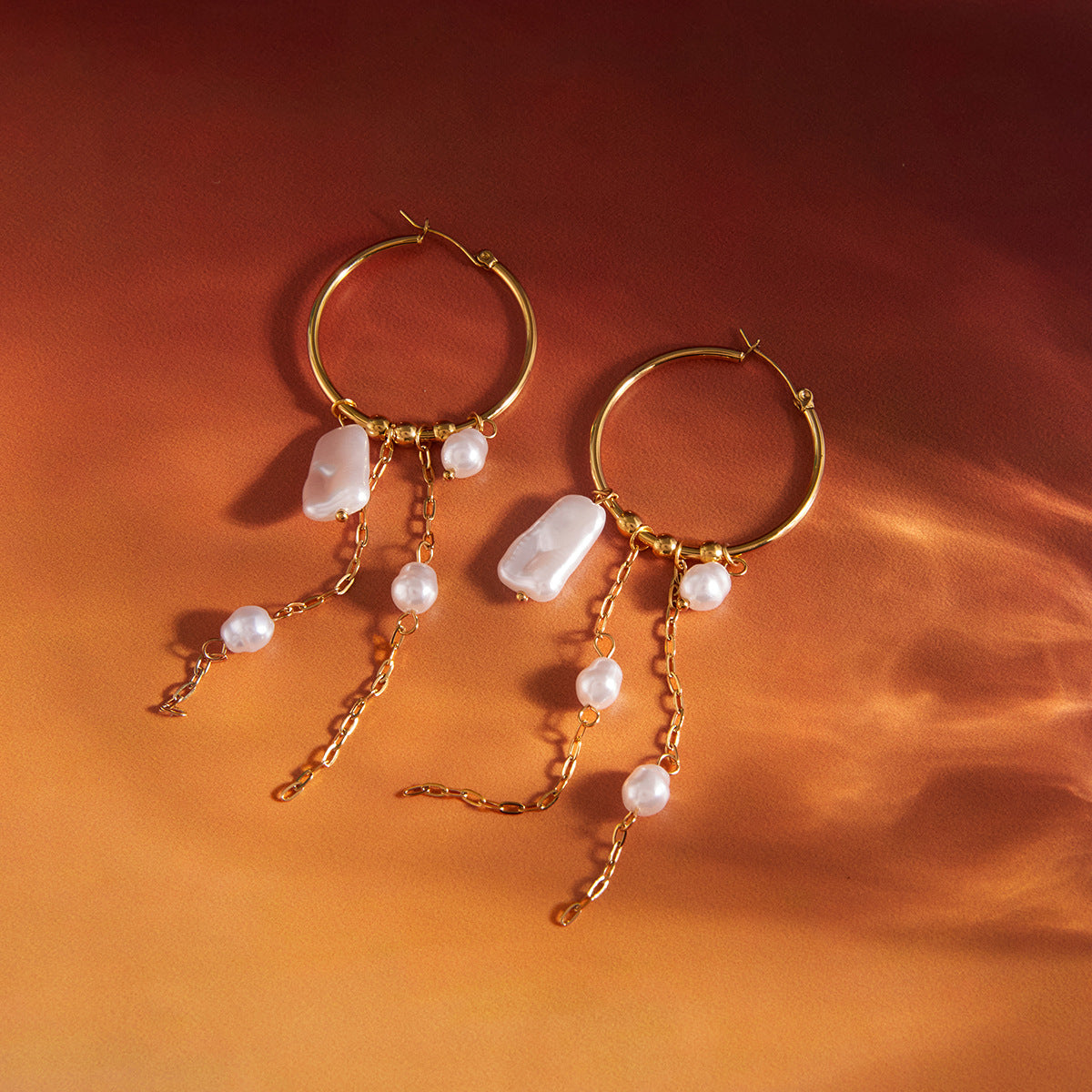Elegant Geometric Stainless Steel Plated Faux Pearl Tassel Earrings for Women