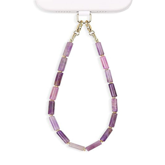 Bohemian Natural Amethyst Rectangle Crystal Beaded Phone Charm Strap