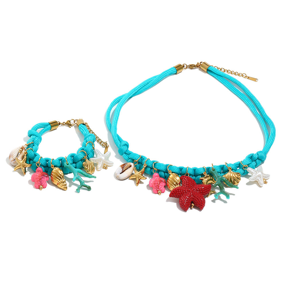 Collar colgante para mujer de cuerda trenzada azul bañada en oro de 18 quilates, diseño geométrico minimalista, inspirado en el océano