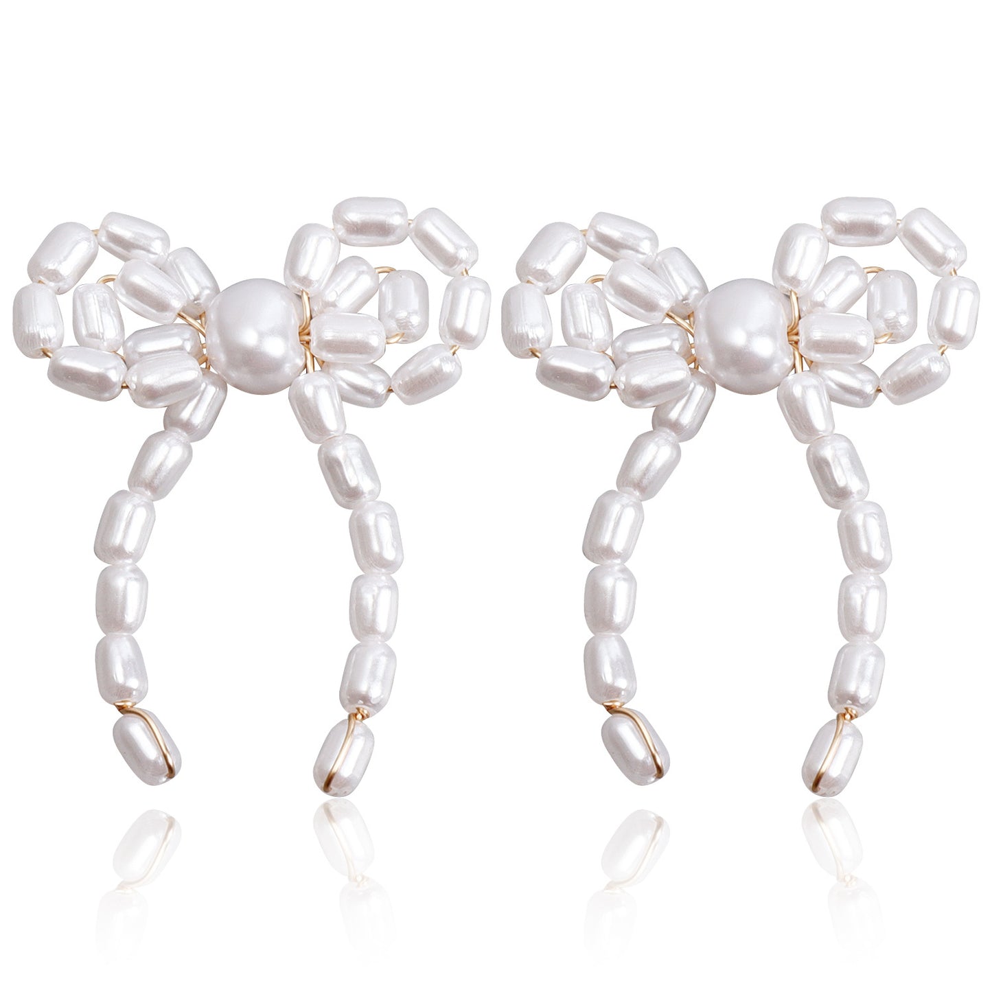Pendientes Vintage Tejidos a Mano con Forma de Lazo Estilo Perla para Mujer con Acabado Chapado
