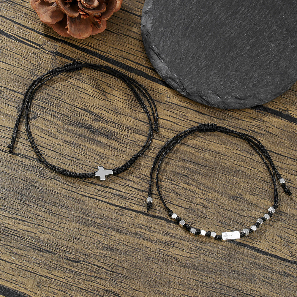 Minimalist 4mm Matte Black Brass Cross Bracelet