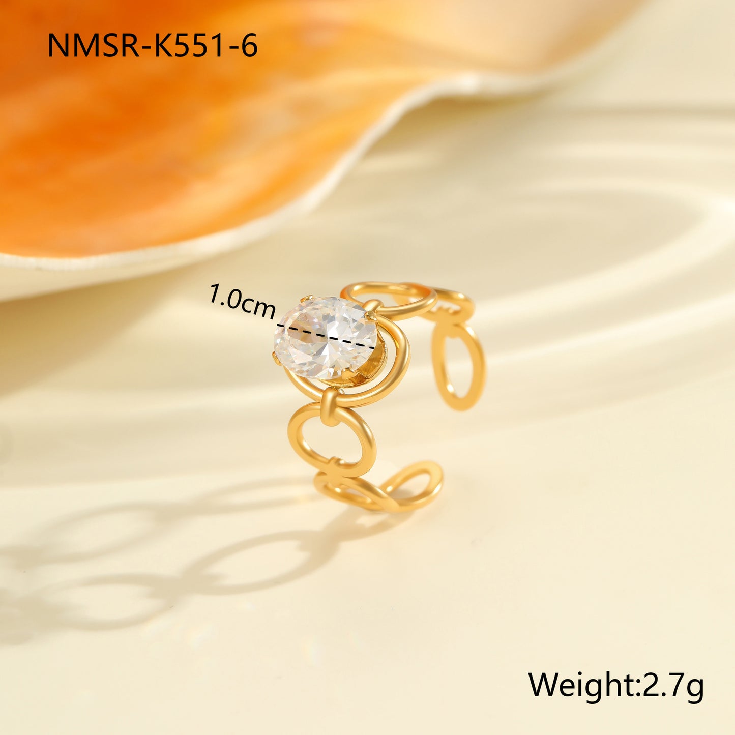 Anello minimalista irregolare geometrico in acciaio al titanio con intarsio di zirconi e placcatura in oro 18 carati per donna