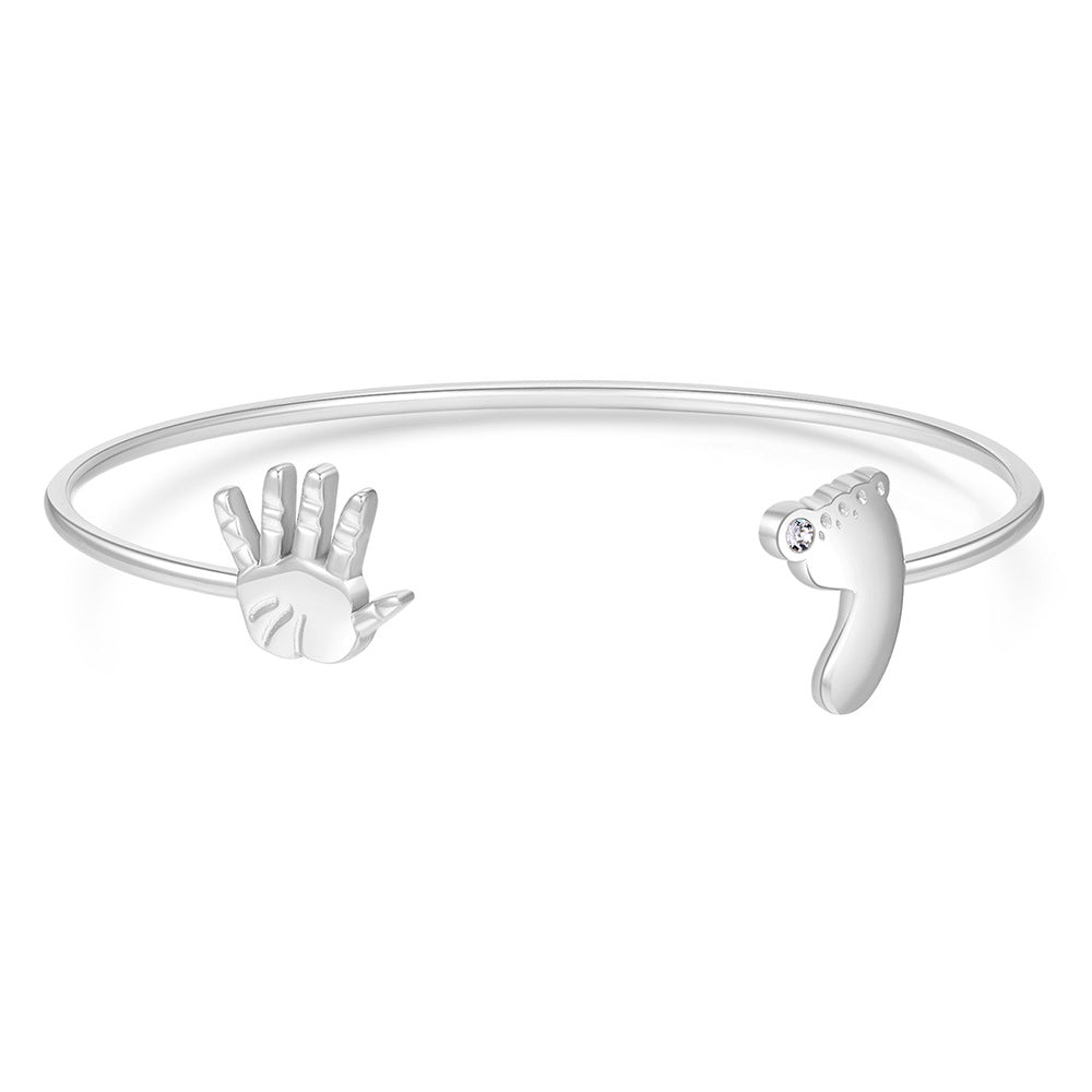Geometric Stainless Steel Cuff Bracelet with Cubic Zirconia for Women