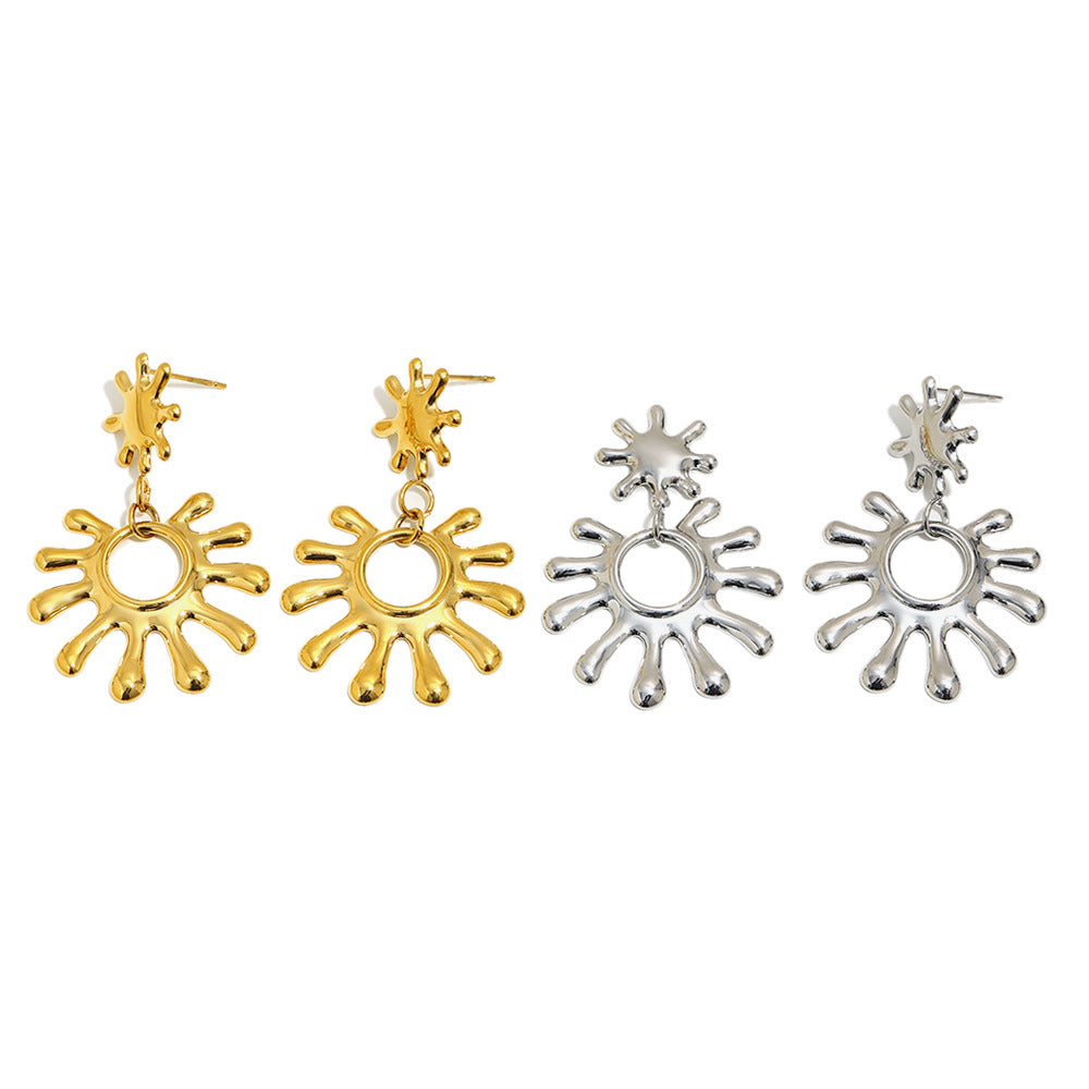 Minimalist Geometric Stainless Steel 18K Gold Plated Sun Stud Earrings for Women with Clean Line Design