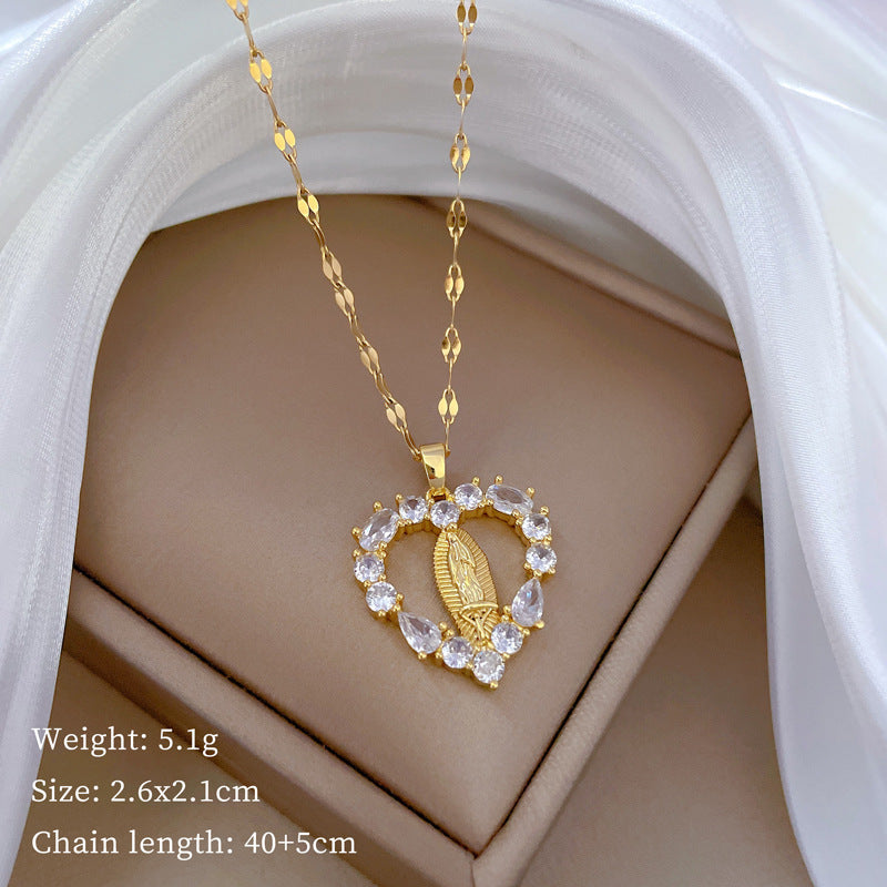 Collana Minimalista a Cuore in Acciaio al Titanio con Intarsio di Strass per Donna e Uomo, Delicata Catena alla Clavicolar