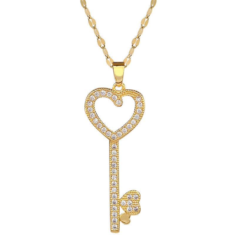 Collar minimalista de acero de titanio con forma de corazón e incrustaciones de diamantes de imitación para mujer y hombre, delicada cadena de clavícula con motivo lunar natural