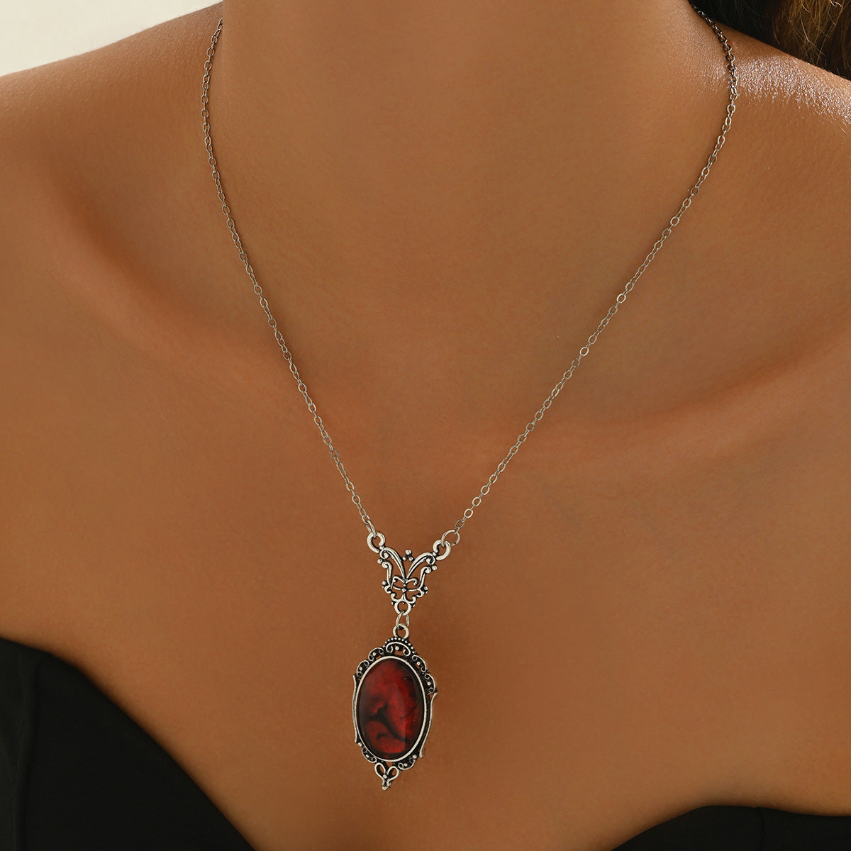 Collana Lunga Geometrica Vintage in Lega con Intarsi di Cristalli e Gemme per Donne