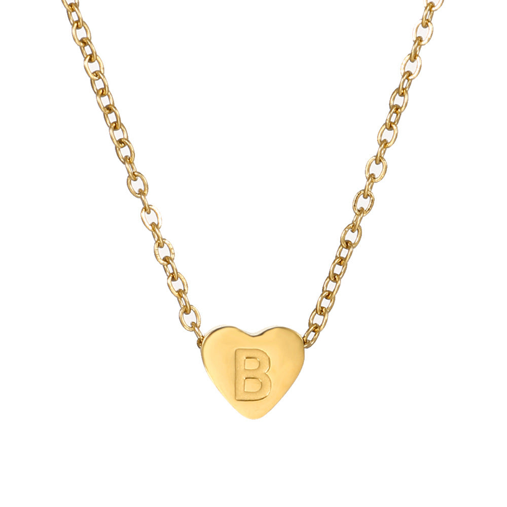 Vintage 18K Gold Plated Heart Letter Stainless Steel Necklace for Women