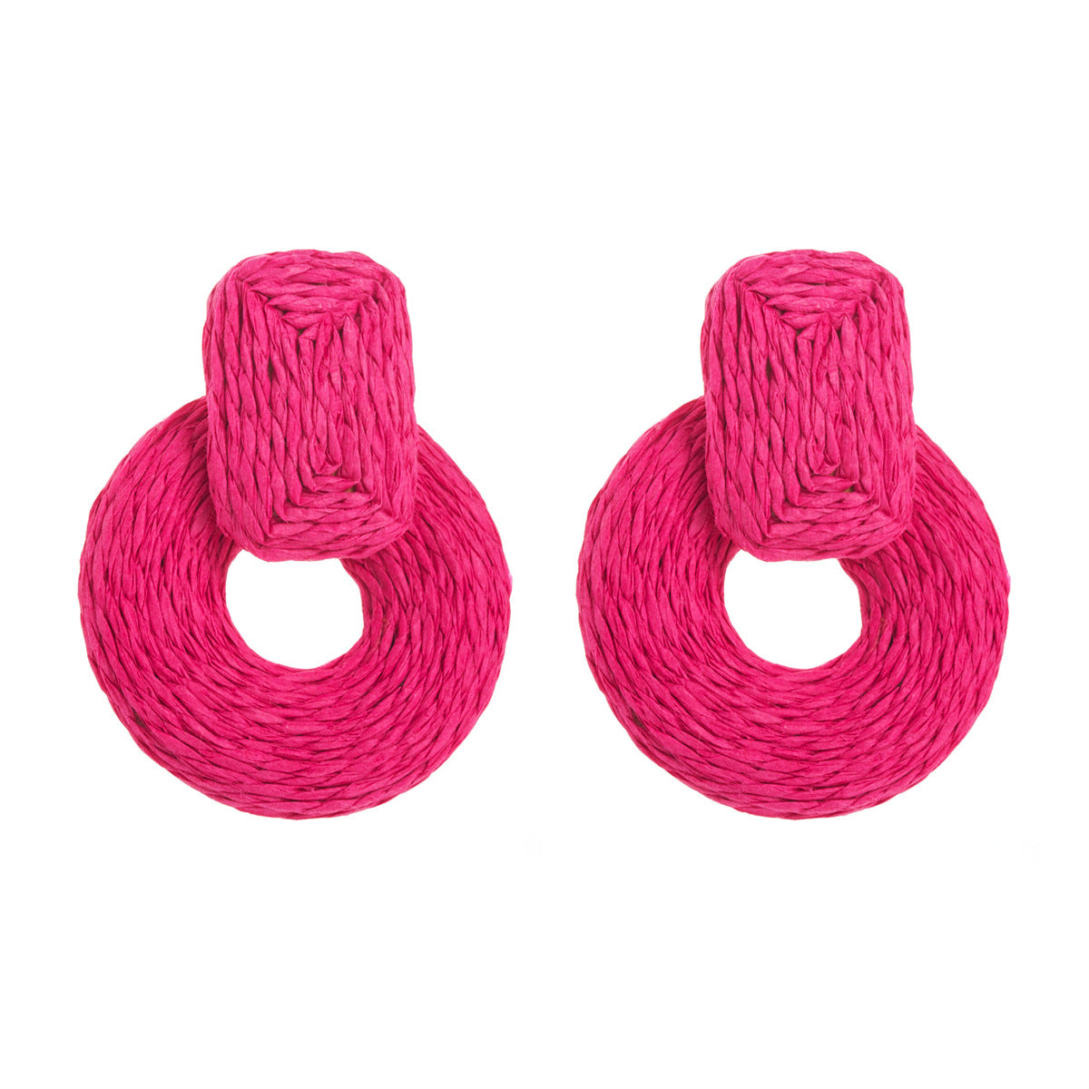Pendientes colgantes geométricos de rafia tejidos a mano estilo bohemio para mujer, joyería dulce y fresca de verano para vacaciones