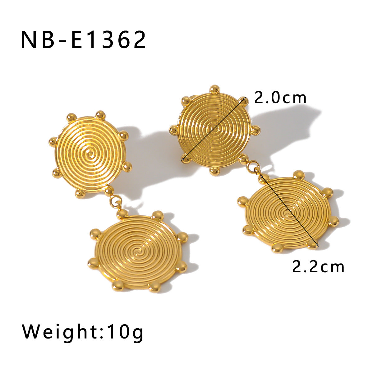 Minimalist Geometric Stainless Steel Plated 18K Gold Disc Pendant Earrings for Women with Asymmetrical Design