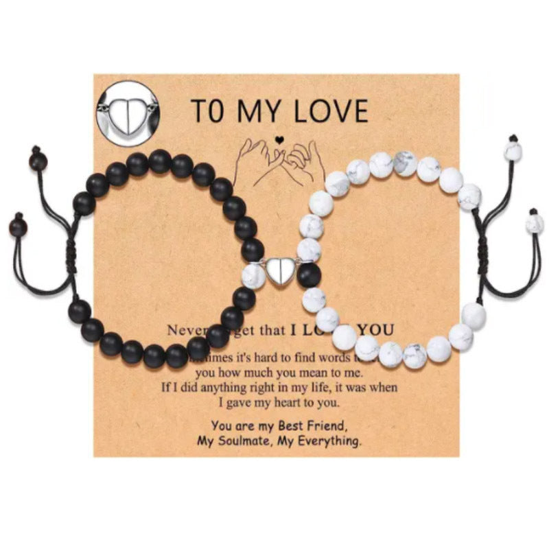 Matte Geometric Heart Alloy Beaded Bracelet Unisex
