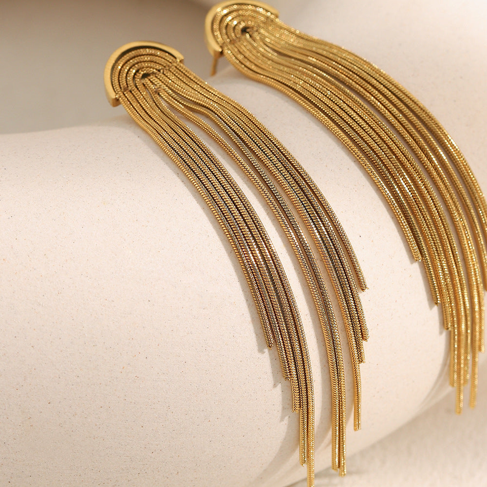Minimalist Modern Geometric Stainless Steel 18K Gold Plated Long Tassel Earrings for Women