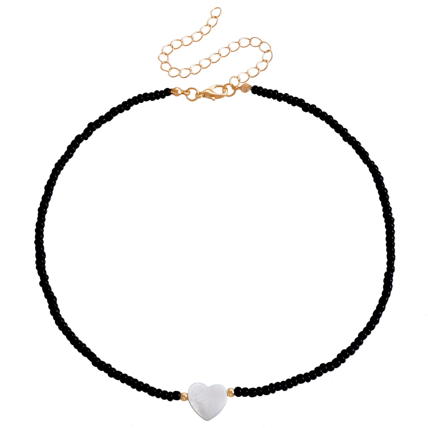 Collar con colgante de nácar en forma de corazón bohemio con cadena de cuentas para mujer
