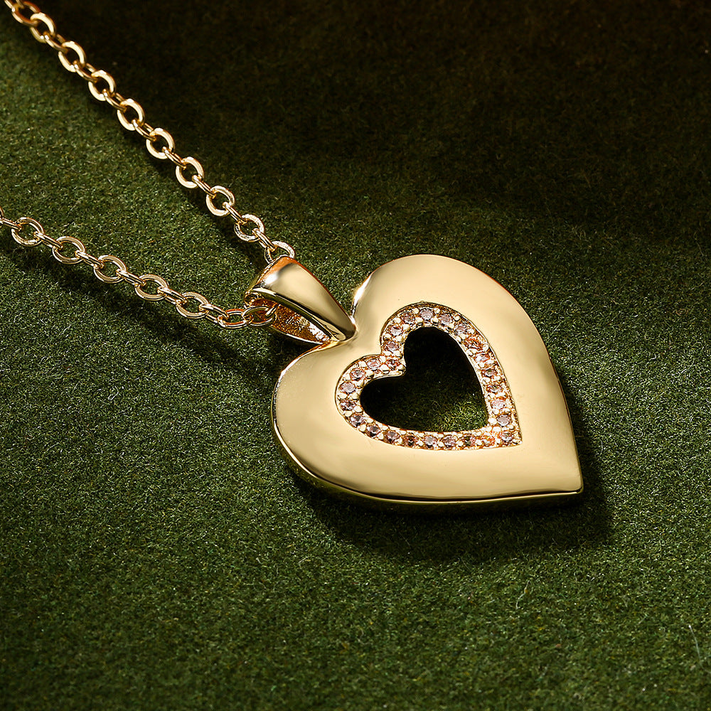 Minimalist 18K Gold Plated Brass Heart Cubic Zirconia Pendant Necklace for Women
