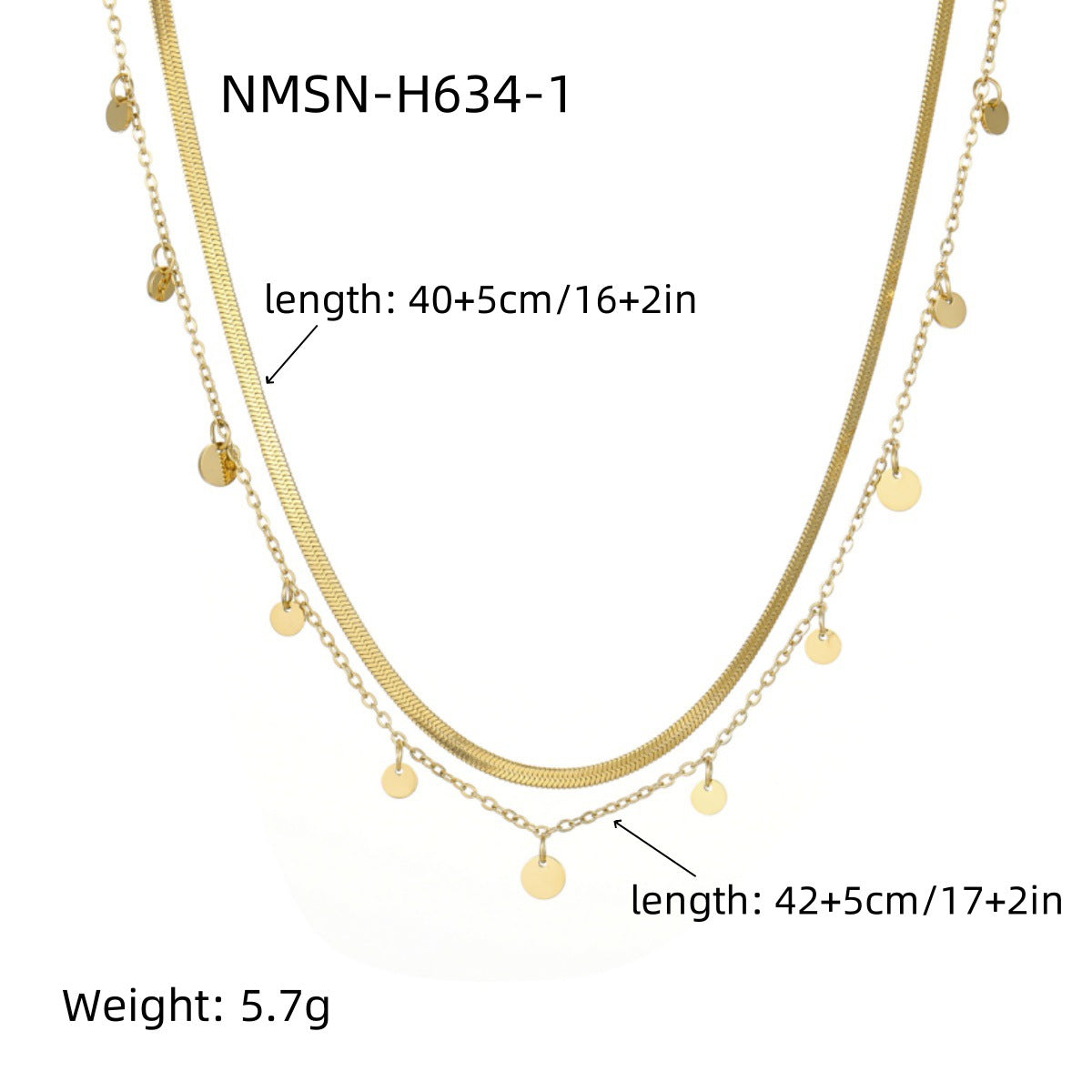 Collana da donna in acciaio inossidabile placcato oro 18 carati con nappe geometriche e vuote