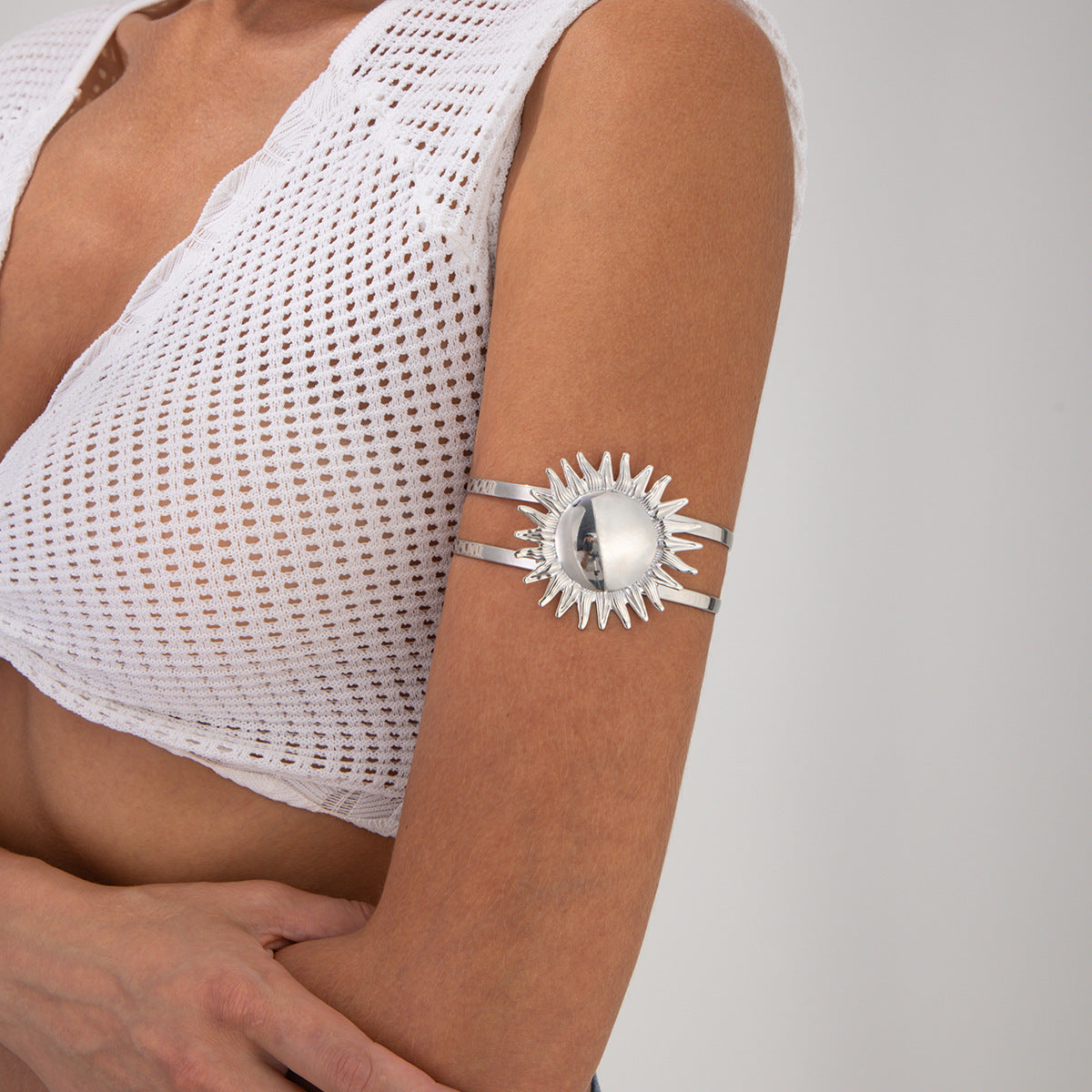 Vacation Style Sunflower and Floral Metal Cuff Bracelet for Women with Plated Finish