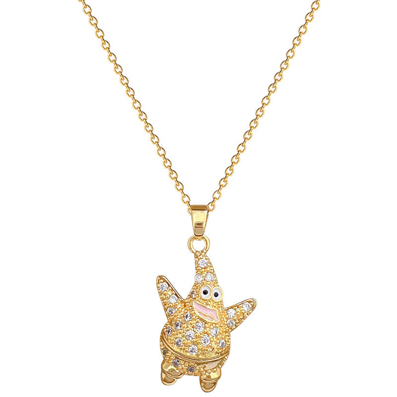 Collar con colgante de estrella de mar geométrica minimalista en acero de titanio con detalles de diamantes de imitación para mujer y hombre