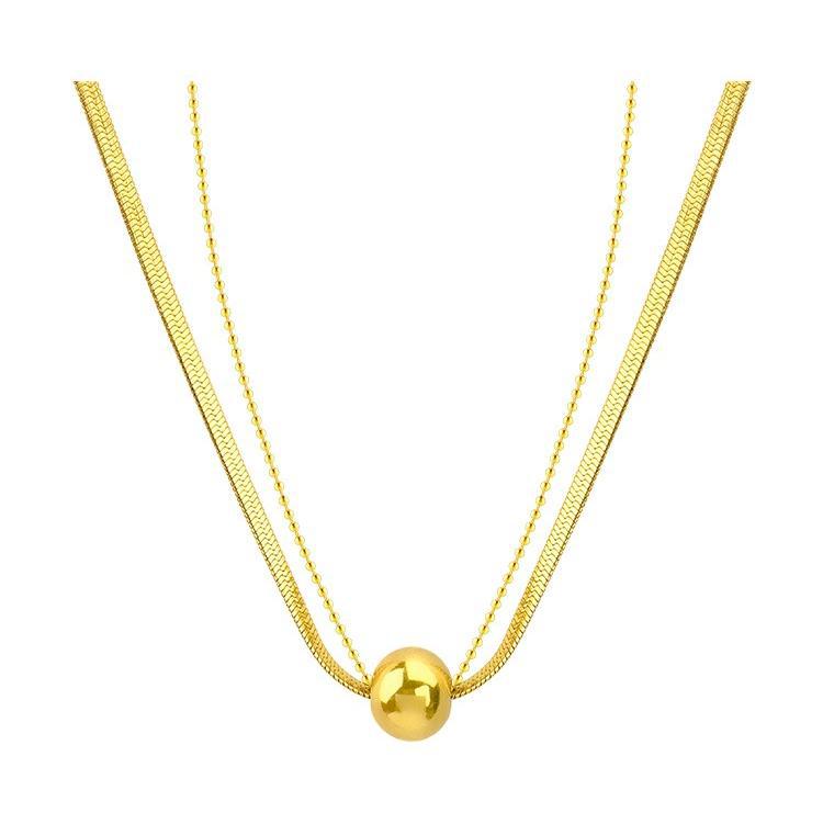 Collana da donna a doppio strato in acciaio al titanio con catena a serpente, palline rotonde, stile minimalista di lusso e accentuazione delicata della clavicola