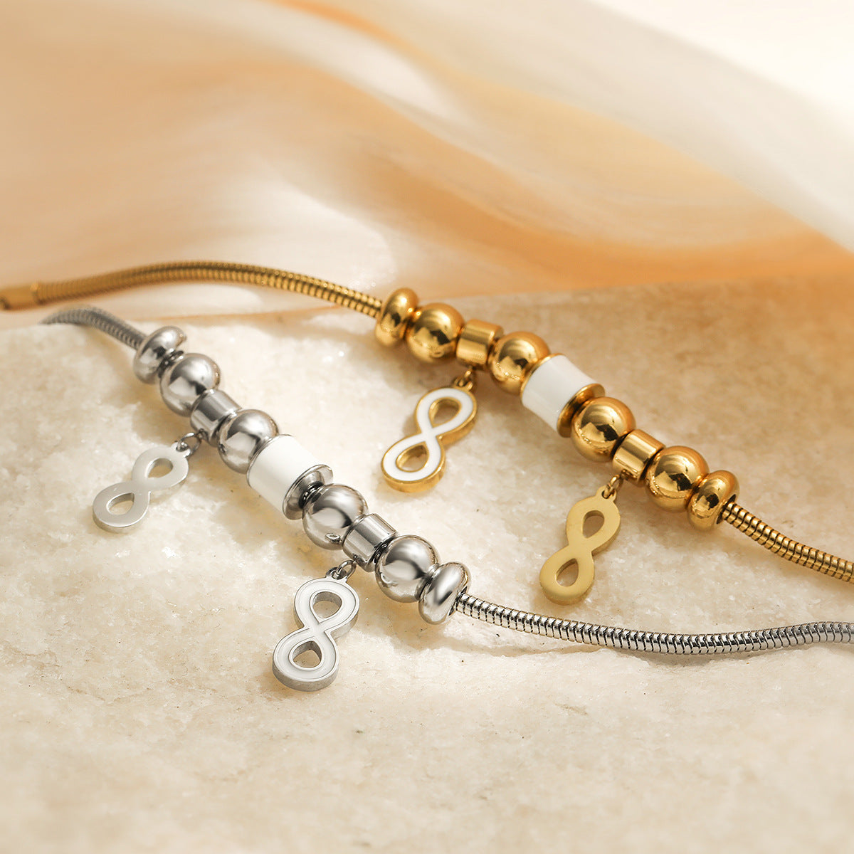 Minimalist Geometric Stainless Steel Bracelet with 18K Gold Plating and Enamel Finish for Women