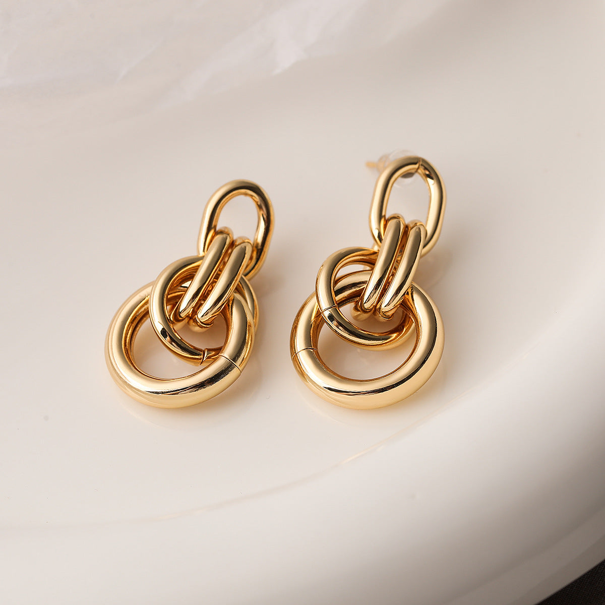 Minimalist Geometric Copper Earrings with Real Gold Plating for Women, Irregular Shape Fashion Ear Jewelry
