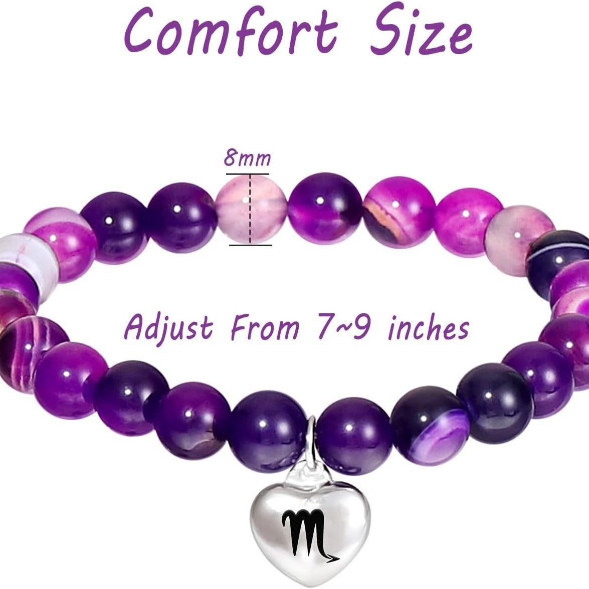 Elegant Heart Shape Agate Beaded Charm Bar for Women Zodiac Natural Stone Birthday Gift
