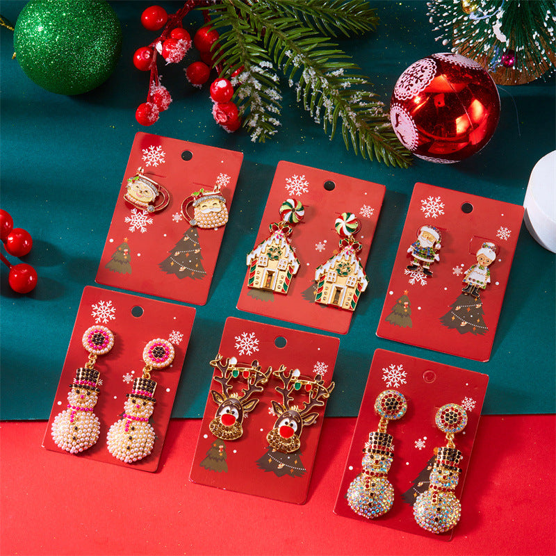 Pendientes colgantes con temática navideña con dijes de Papá Noel, reno, muñeco de nieve, hombre de jengibre y campana de aleación de zinc, acabado galvanizado, unisex.