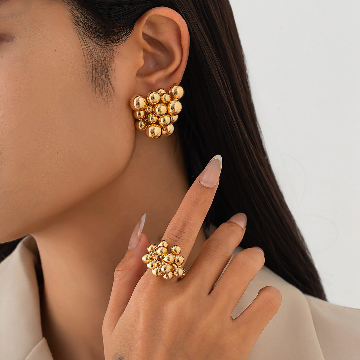 Elegant Geometric Alloy Plated Beaded Earrings Set for Women