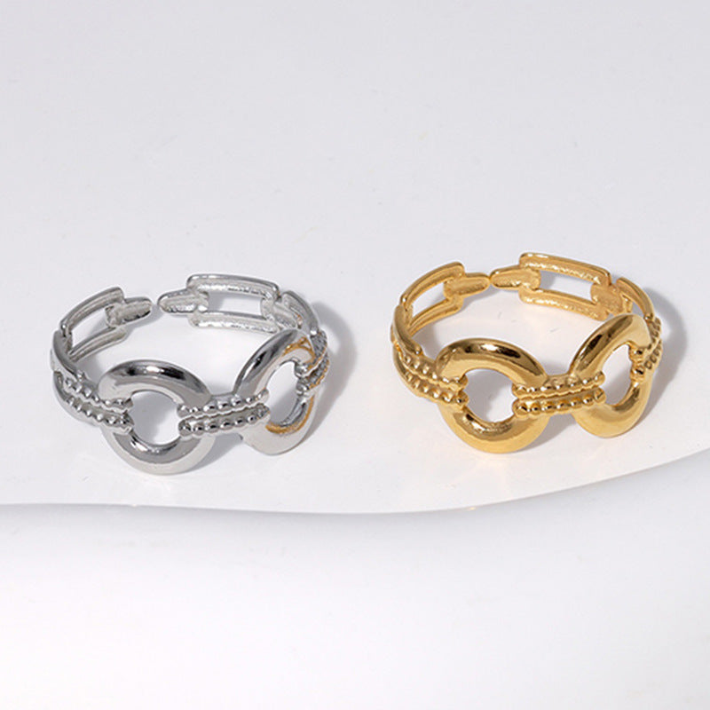 Fashionable Geometric Titanium Steel Adjustable Open Ring for Women with Plated Finish
