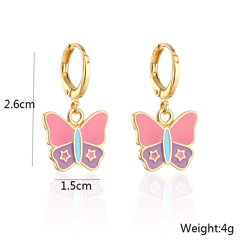 Minimalist Butterfly-Shaped Copper Earrings with Gold Plating and Enamel Finish for Women