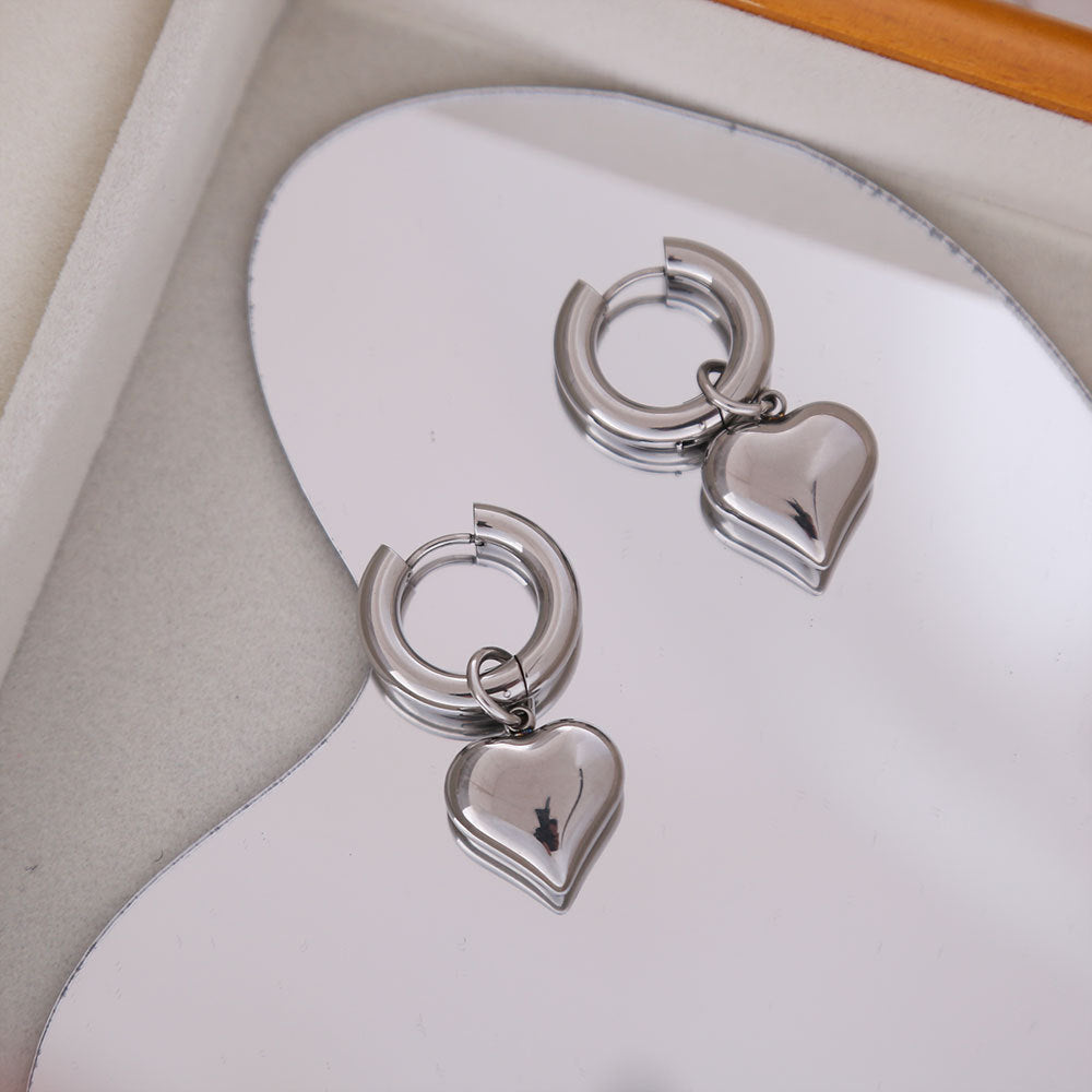 Pendientes minimalistas de acero de titanio con gancho francés y colgante de corazón desmontable, joyería de lujo electrochapada para mujer