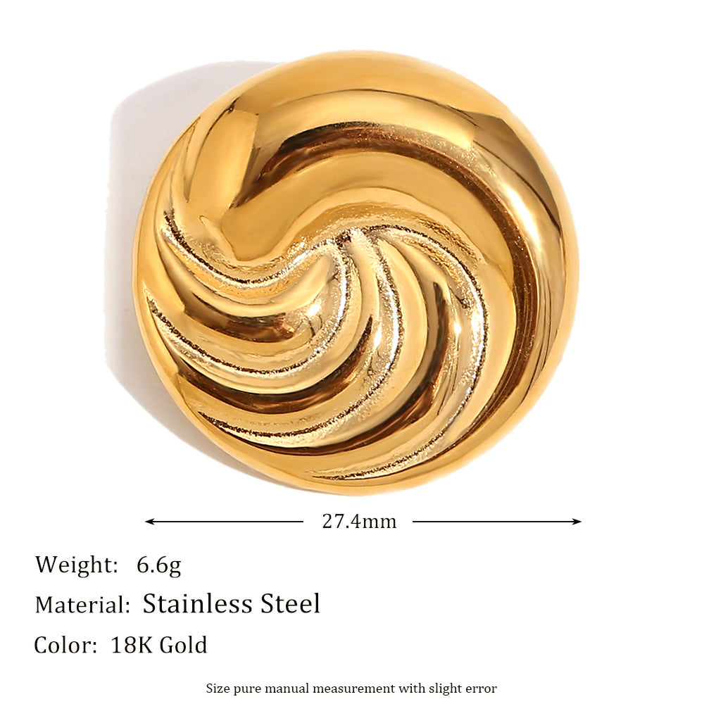 Geometric Heart-Shaped Stainless Steel Brooch with 18K Gold Plating and Oval Textured Surface