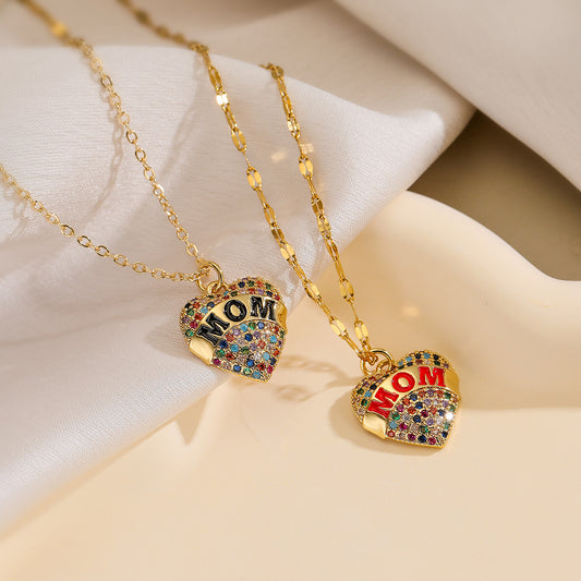Minimalist Heart-Shaped Copper Pendant Necklace with 18K Gold Plating and Zircon Accents for Women