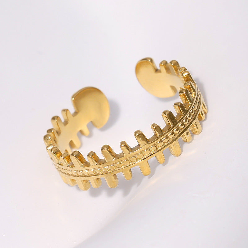 Anillo Abierto Minimalista Geométrico de Acero de Titanio con Baño de Oro para Mujer