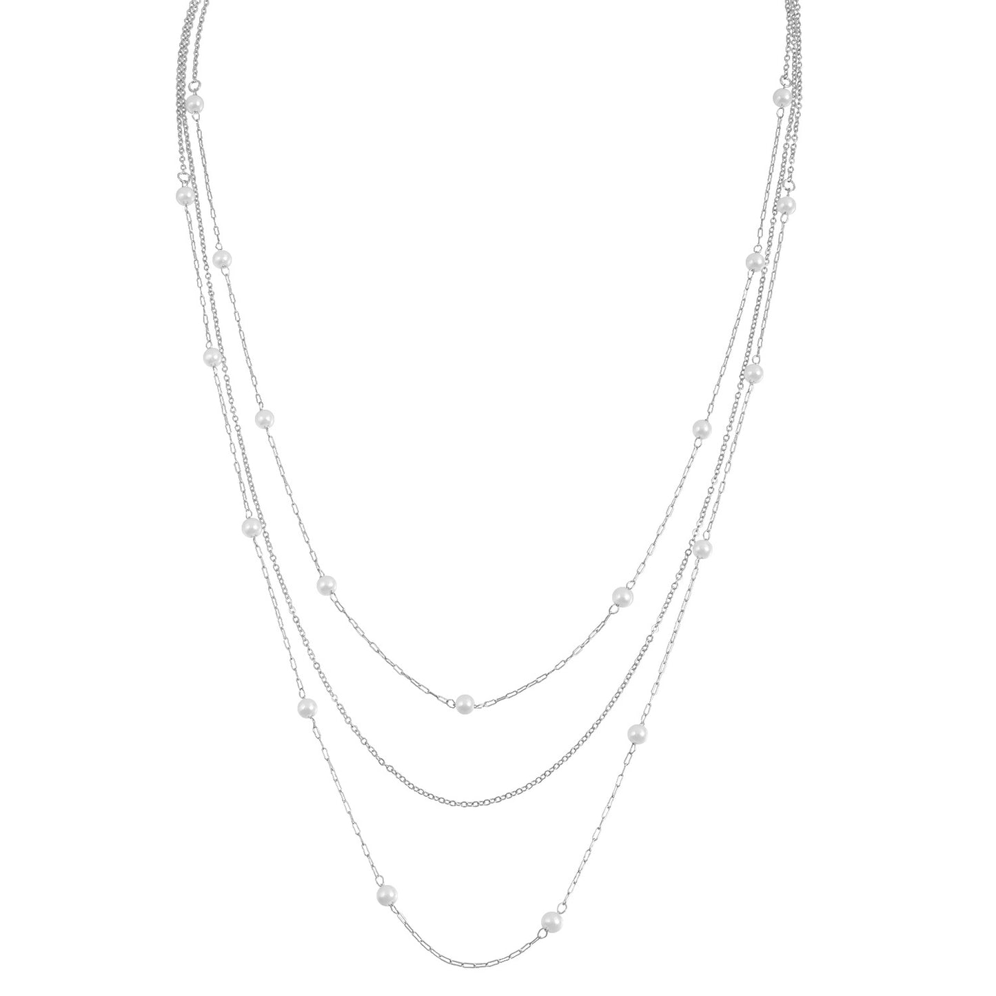 Long Elegant Layered Pearl-Style Necklace for Women Geometric Pendant Necklace