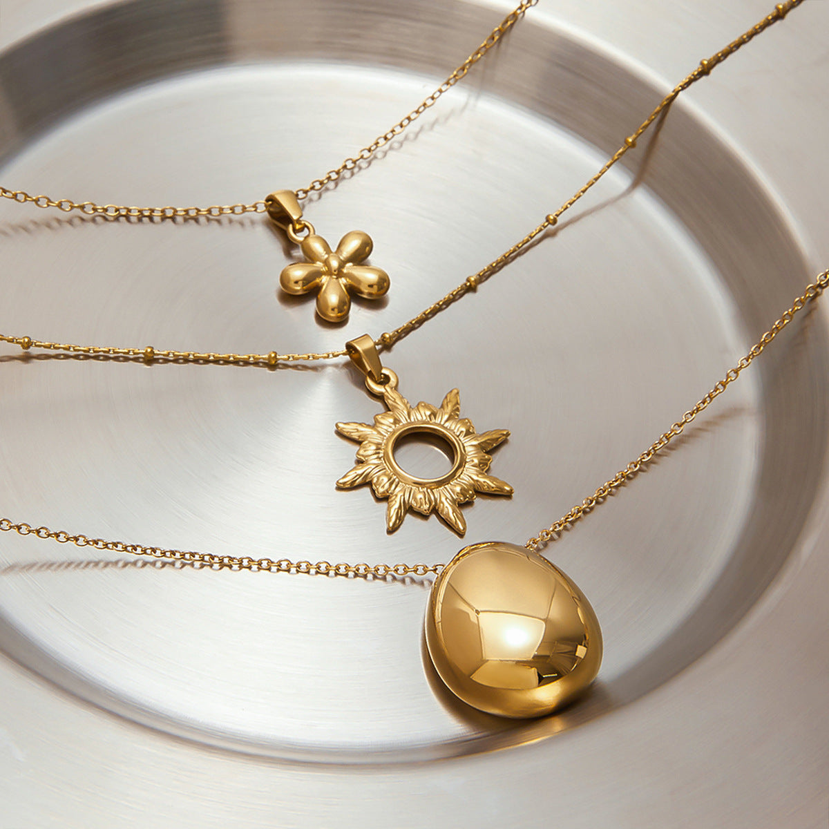 Minimalist Luxury 18K Gold Plated Geometric Oval Stainless Steel Necklace for Women