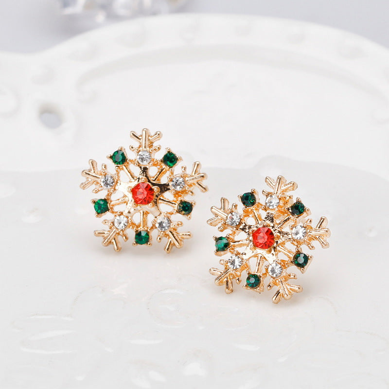 Pendientes de Copo de Nieve de Moda para Mujer Hechos de Aleación con Incrustaciones de Diamantes de Imitación, Joyas Versátiles y Elegantes para Fiestas