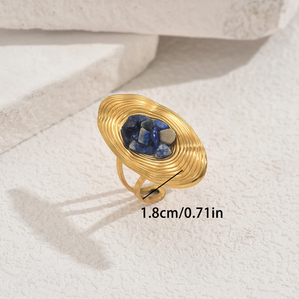 Anillo abierto geométrico minimalista para mujer en cobre con incrustaciones de cristal azul estilo de lujo